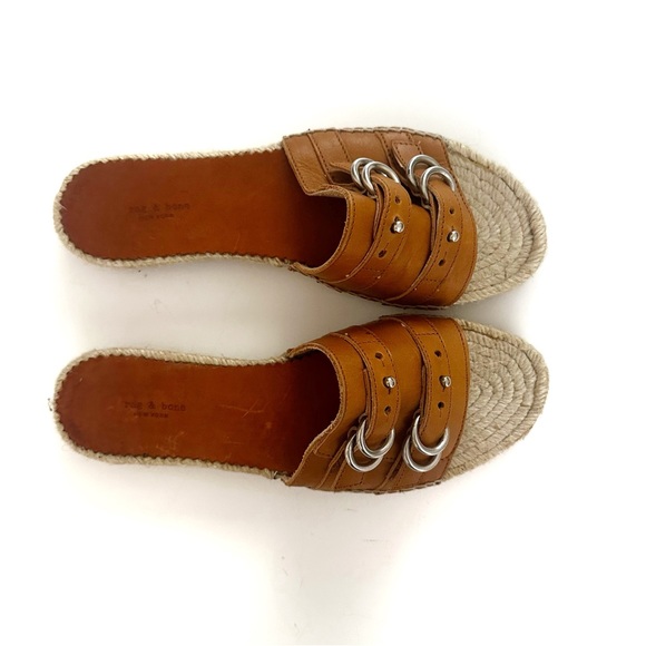 The Rag & Bone Jules Espadrille Slide Sandal Cognac Tan Size 38 / 8 NEW - Picture 6 of 10